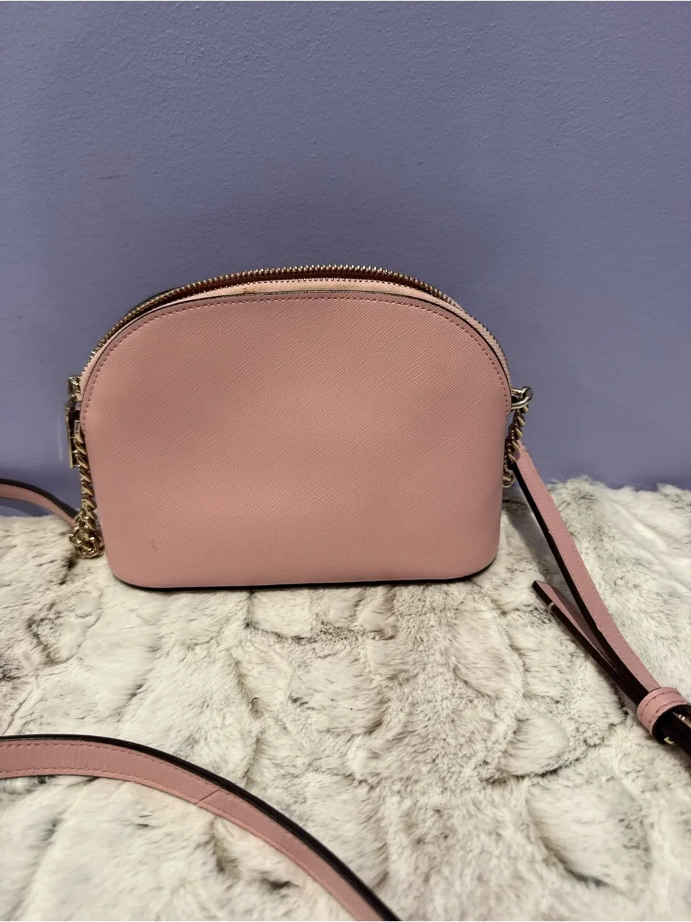 kate spade blush pink leather crossbody with gold chain